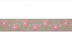 Beige tress with pink flowers and white details 38mm