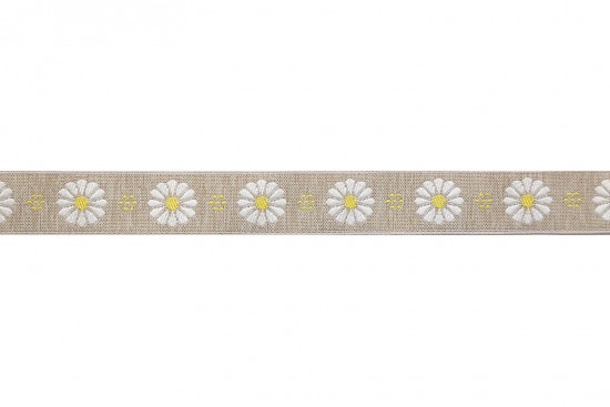 Τρέσα μπεζ με λευκά λουλούδια και κίτρινες λεπτομέρειες 20mm