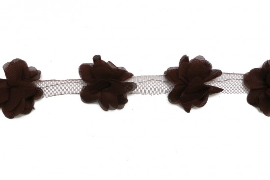 Tress organza with dark brown flowers 35mm