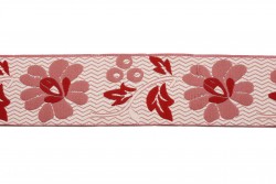 Τρέσα ανάγλυφη με σχέδιο άνθη σε κόκκινες αποχρώσεις με λευκό φόντο 40mm